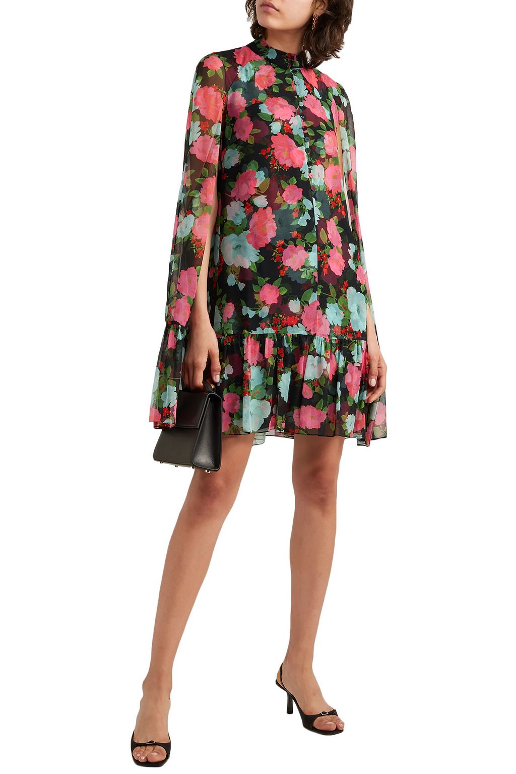 ERDEM Constantine cape-effect floral-print silk-chiffon mini dress ...