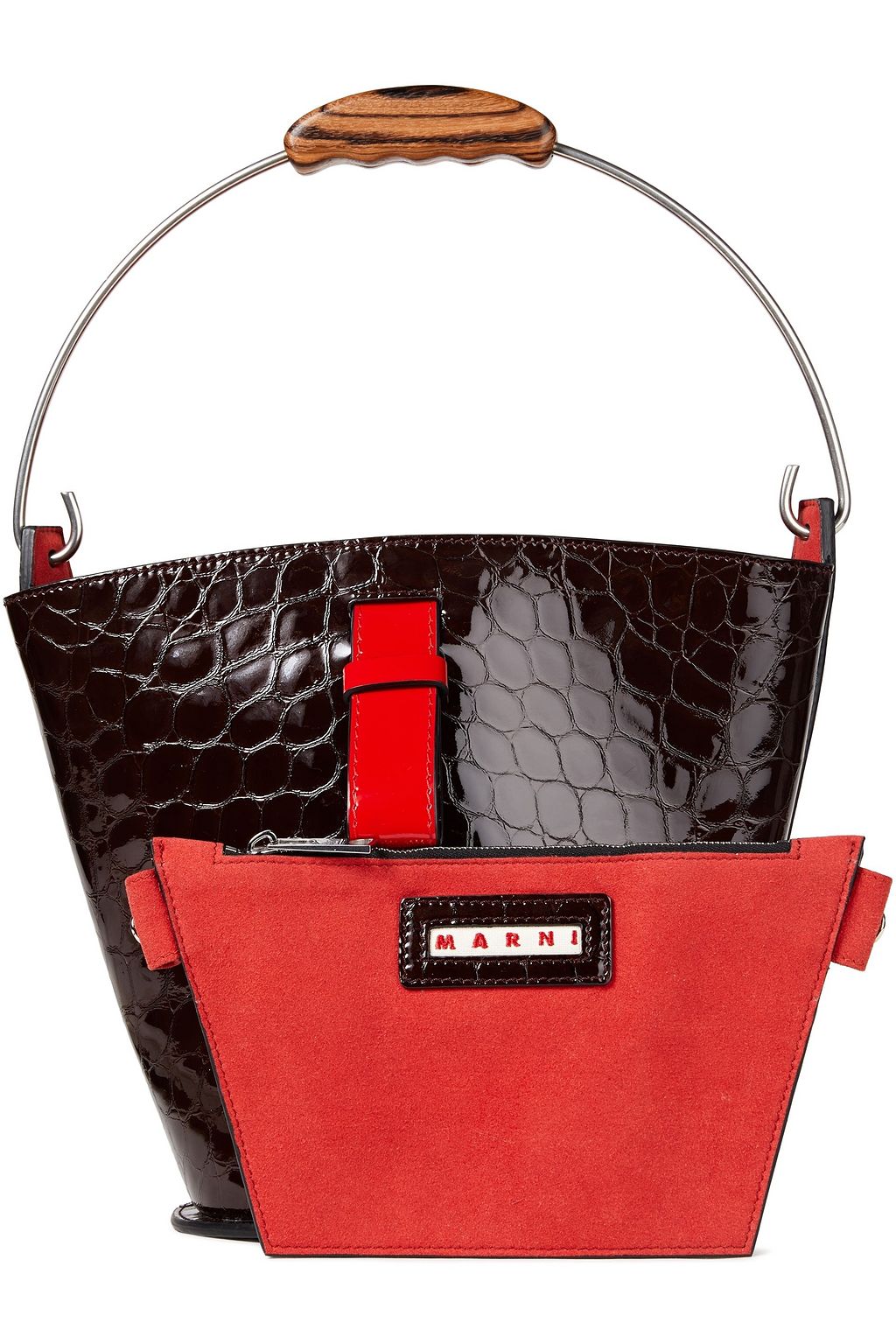 MARNI Glossed croc-effect leather bucket bag