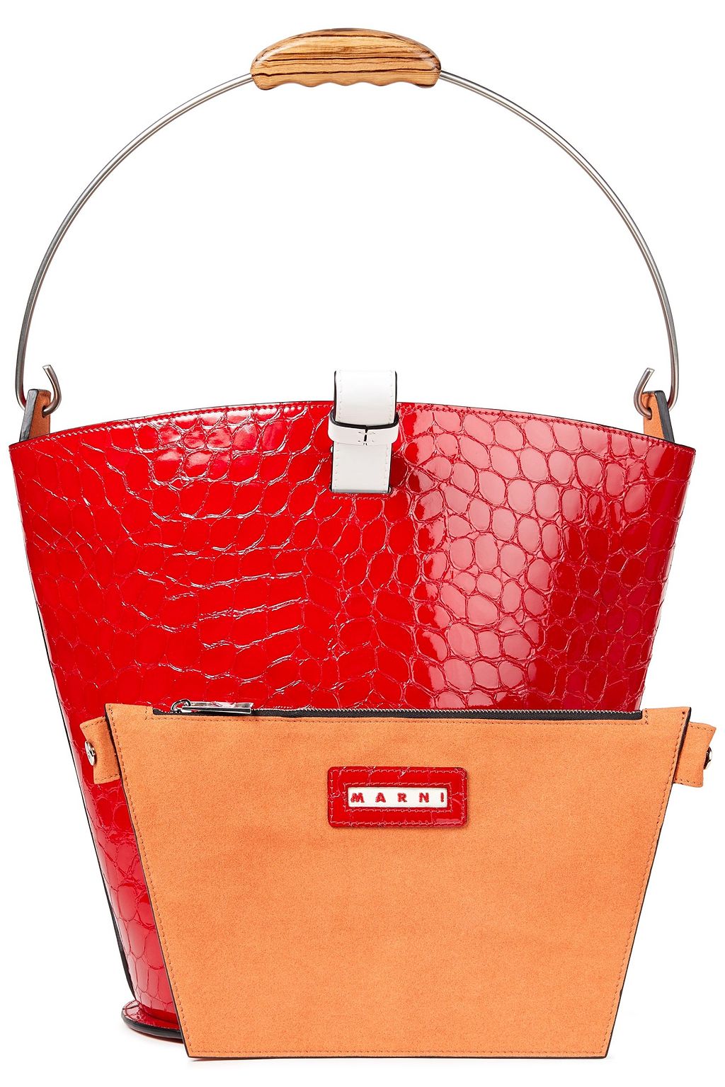 MARNI Glossed croc-effect leather bucket bag