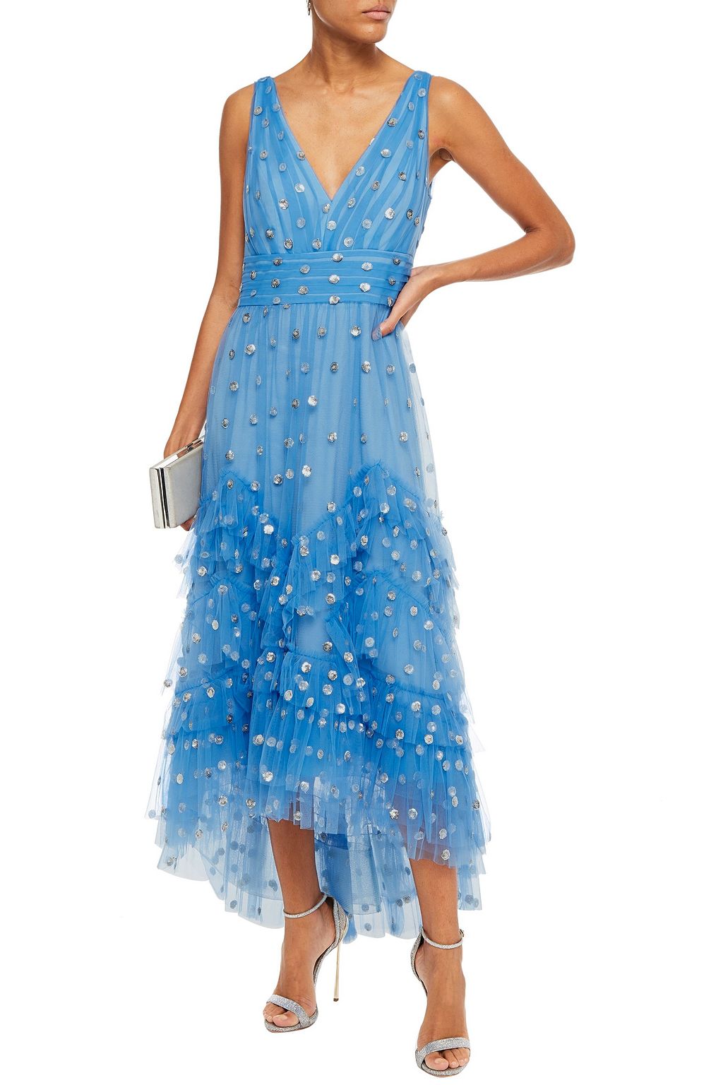 Light Blue Tiered Polka Dot Sequin Embellished Tulle Gown Sale Up To 70 Off The Outnet Marchesa Notte The Outnet
