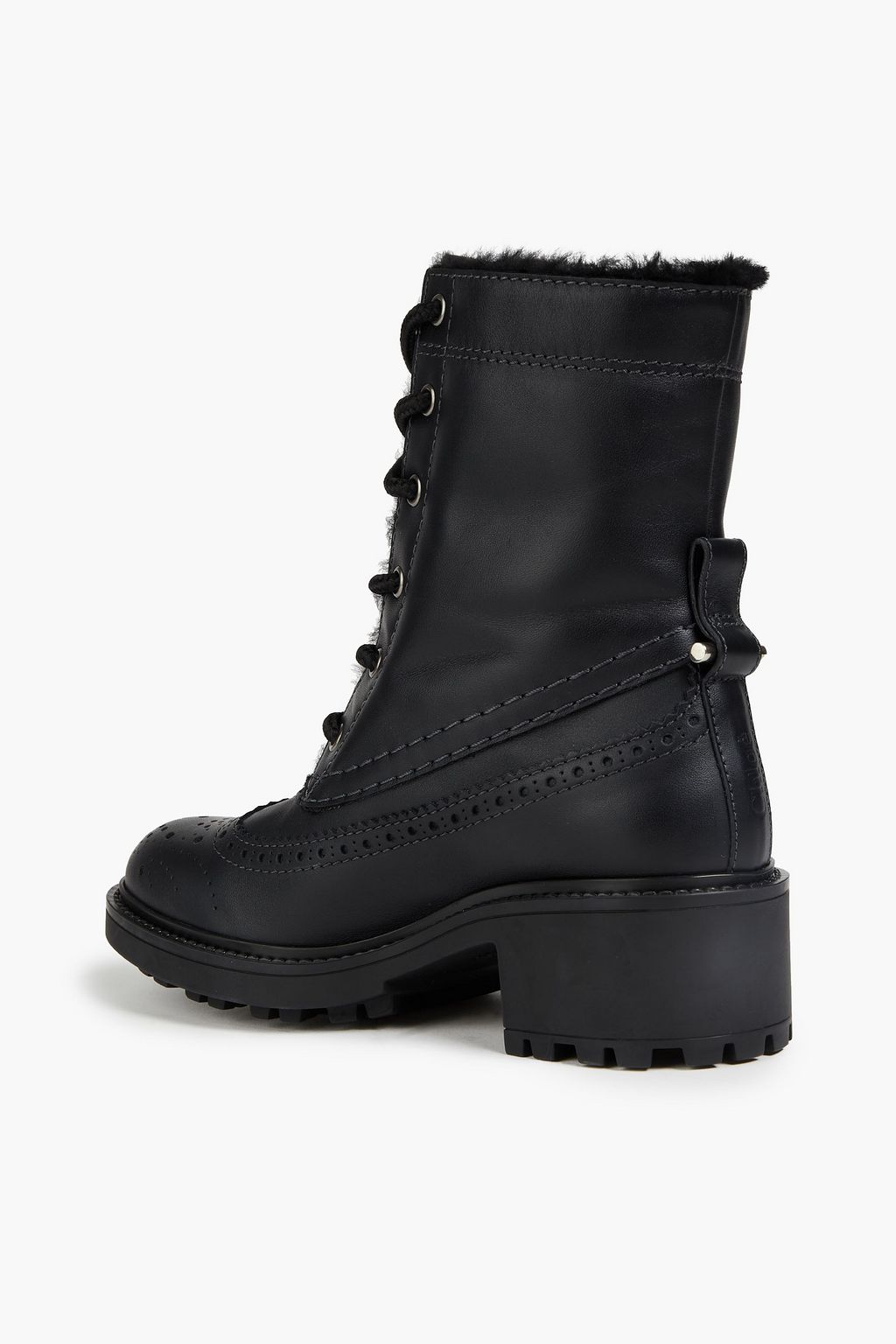 CHLOÉ Shearling-lined perforated leather ankle boots