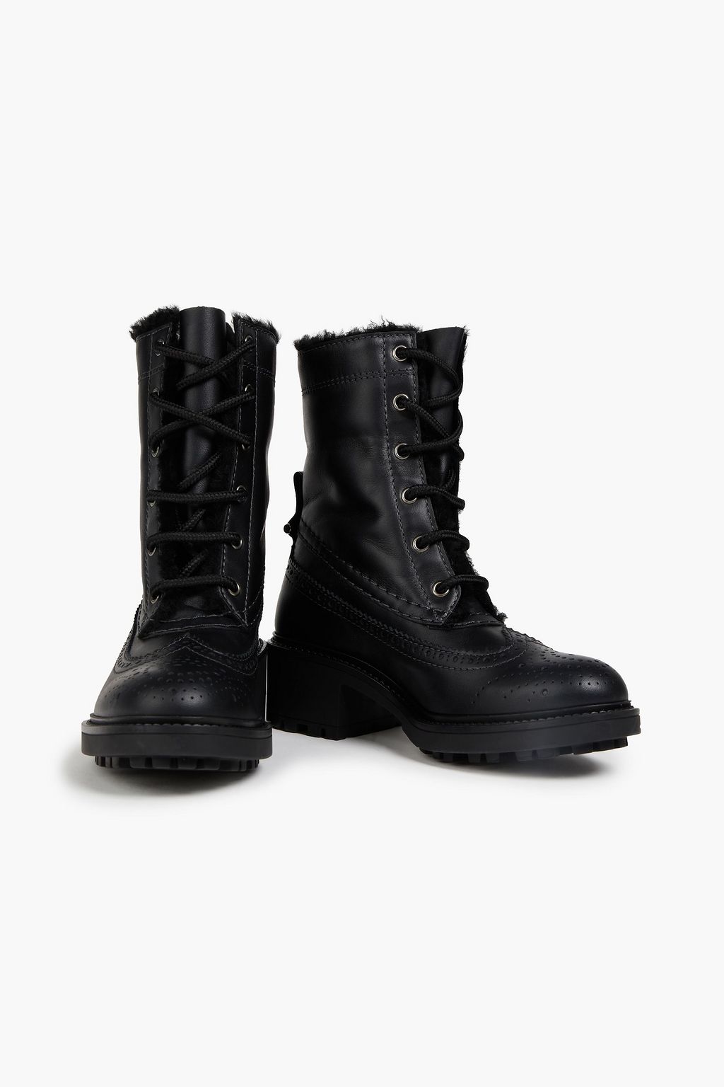 CHLOÉ Shearling-lined perforated leather ankle boots