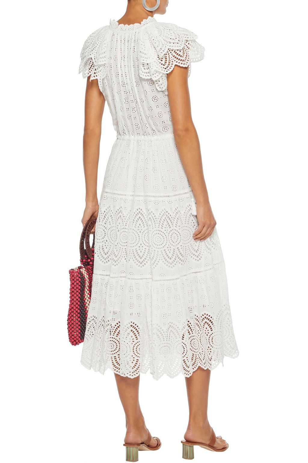 ULLA JOHNSON Gianna tasseled broderie anglaise cotton-blend midi dress