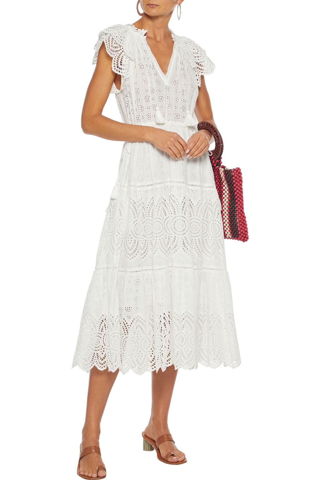 ULLA JOHNSON Gianna tasseled broderie anglaise cotton-blend midi dress