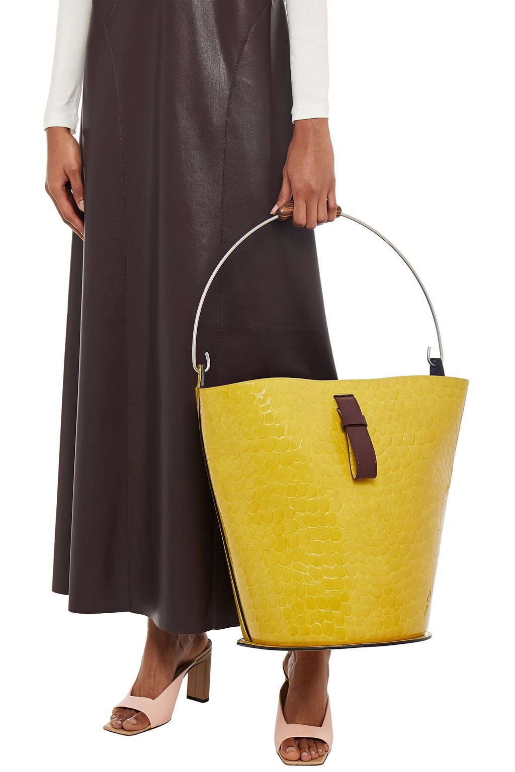 MARNI Glossed croc-effect leather bucket bag