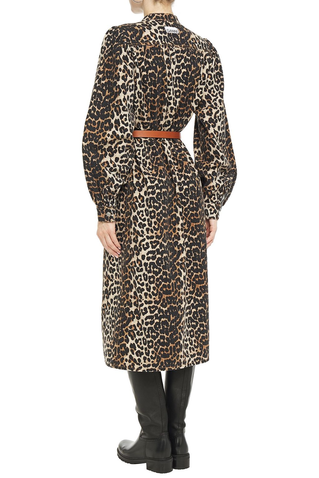 GANNI Leopard-print denim midi dress