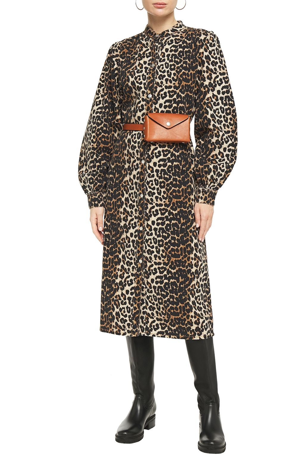 GANNI Leopard-print denim midi dress
