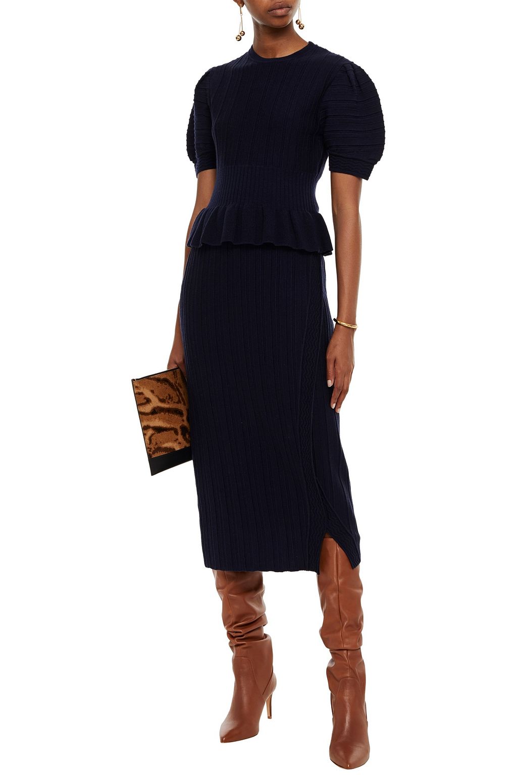 DIANE VON FURSTENBERG Ressa wrap-effect ribbed wool-blend midi skirt
