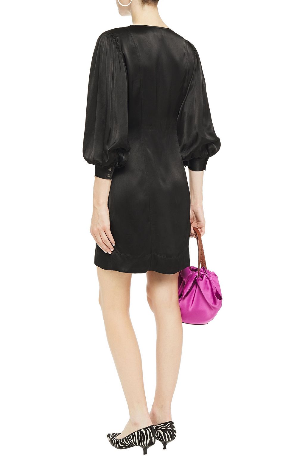 GANNI Crystal-embellished satin mini wrap dress