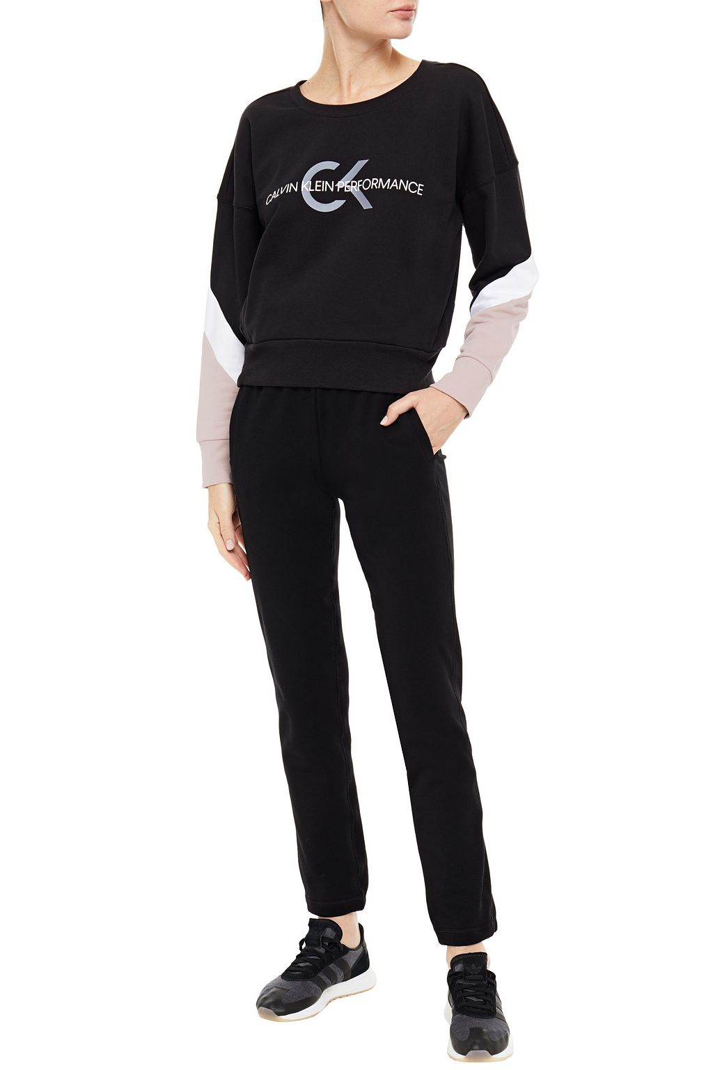 CALVIN KLEIN PERFORMANCE Color-block printed French cotton-terry sweatshirt