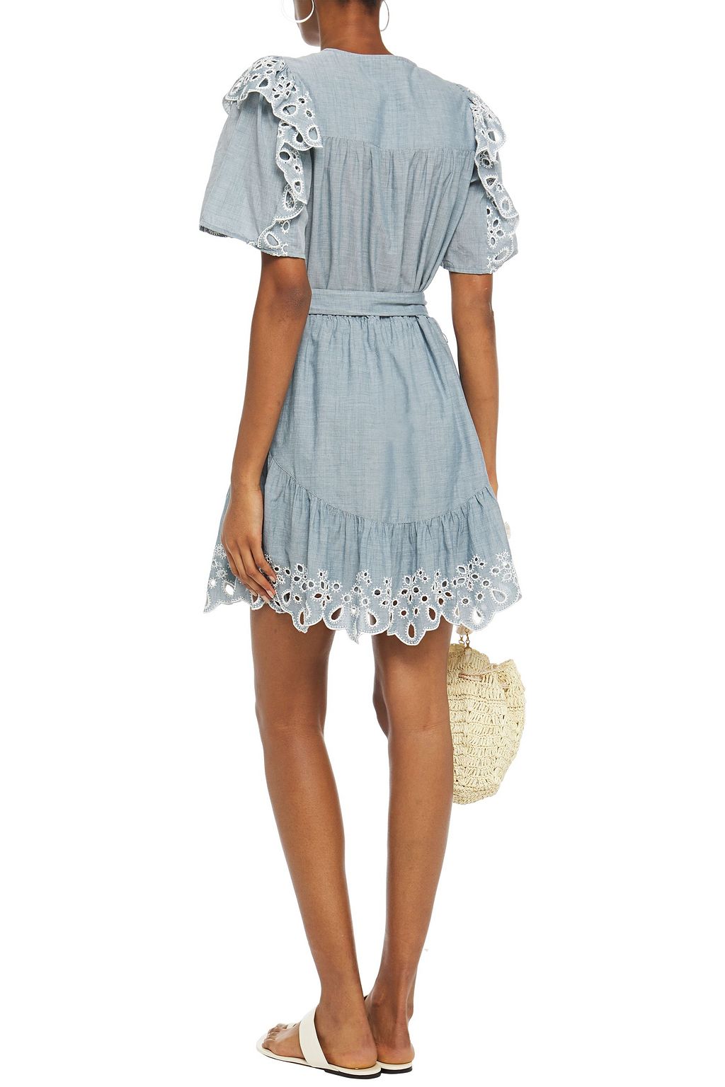 JOIE Safia ruffled broderie anglaise cotton-chambray mini dress