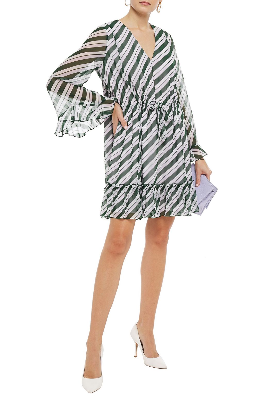 DIANE VON FURSTENBERG Harlene Minikleid aus Georgette mit Rüschen und Streifen