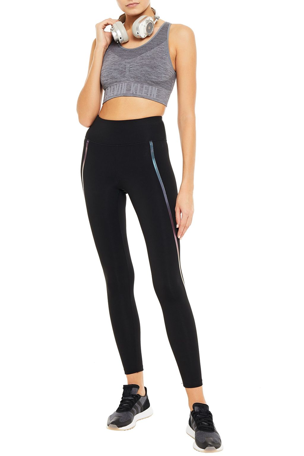 CALVIN KLEIN PERFORMANCE Melierter Sport-BH aus Stretch-Material mit Cut-outs und Monogrammbesatz