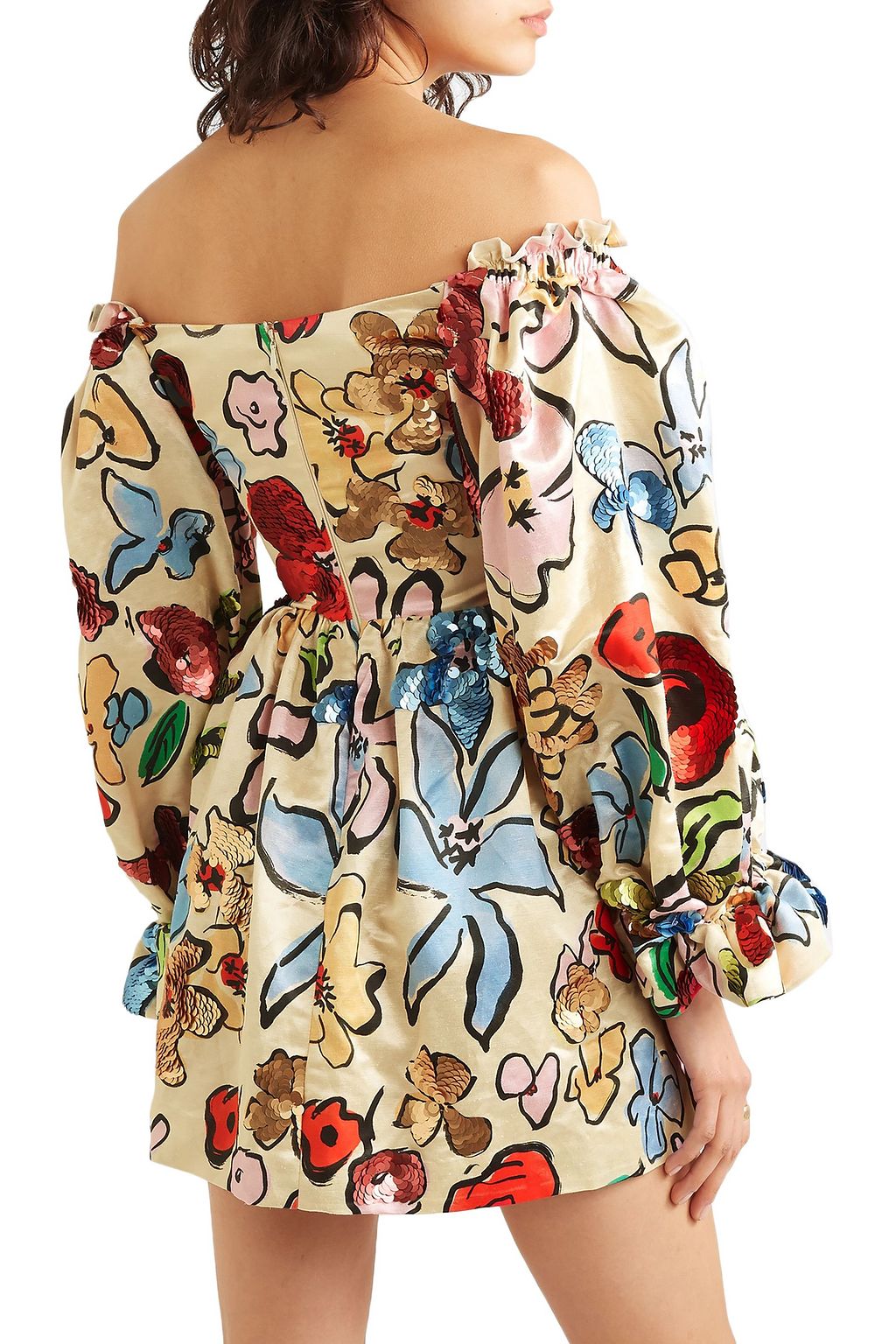STINE GOYA Evelina sequined printed hemp and silk-blend satin mini dress