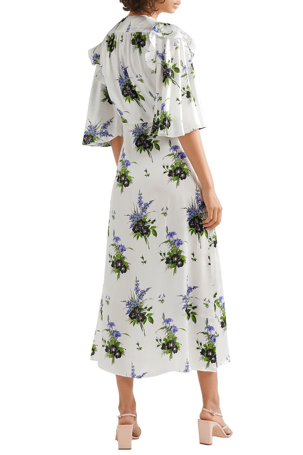 LES RÊVERIES Ruffled floral-print silk-satin midi dress