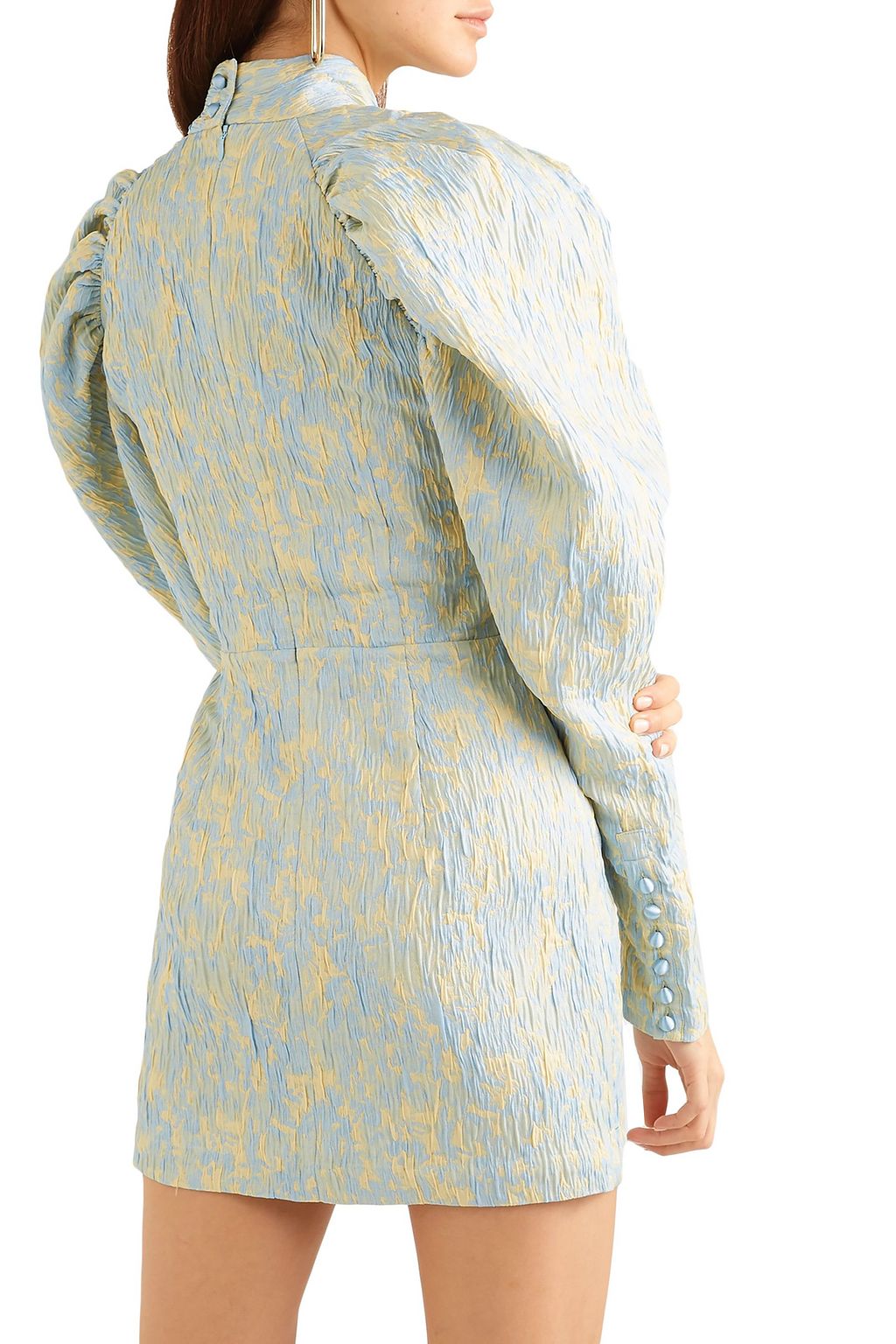 rotate ruched jacquard mini dress