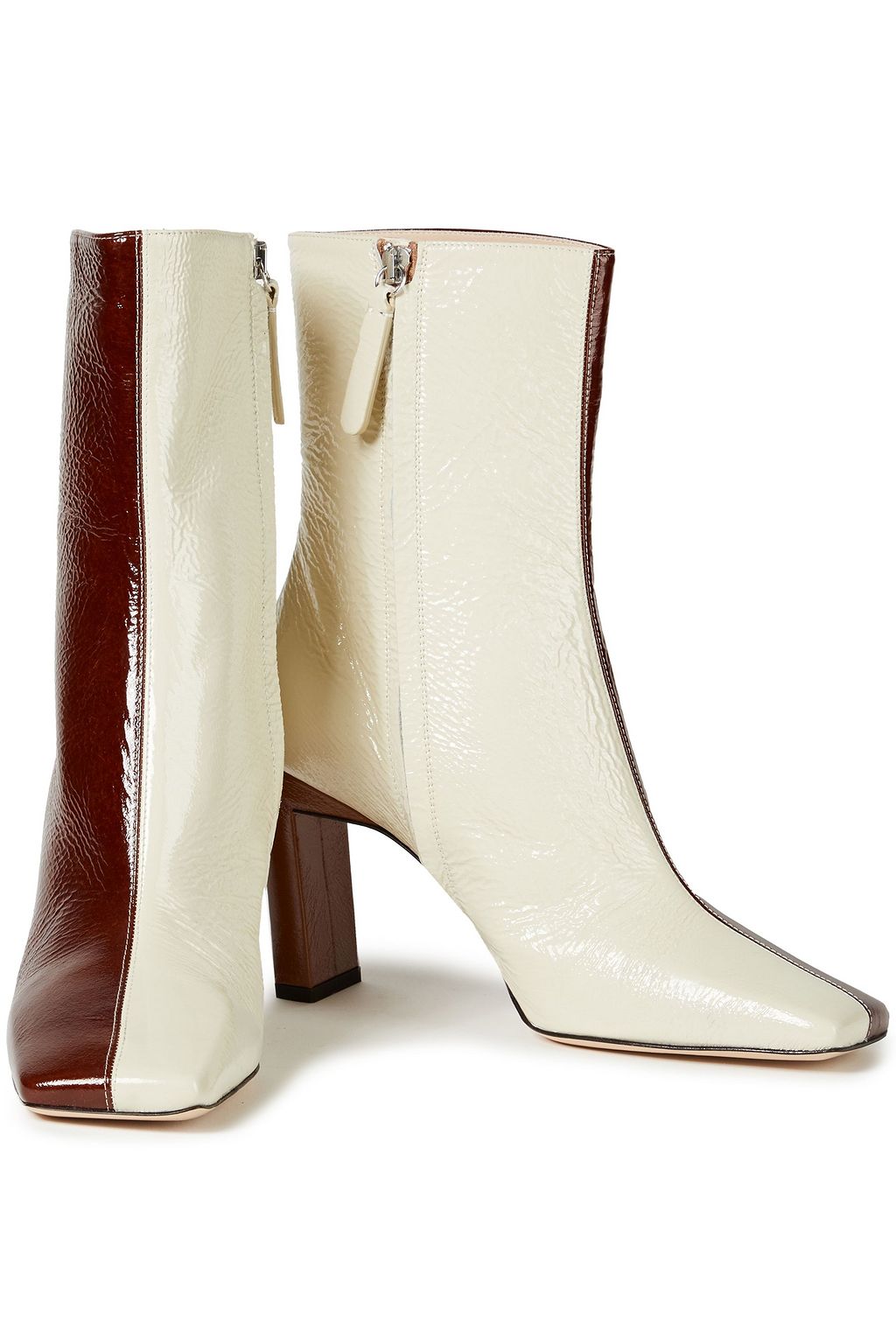 WANDLER Isa two-tone crinkled patent-leather ankle boots
