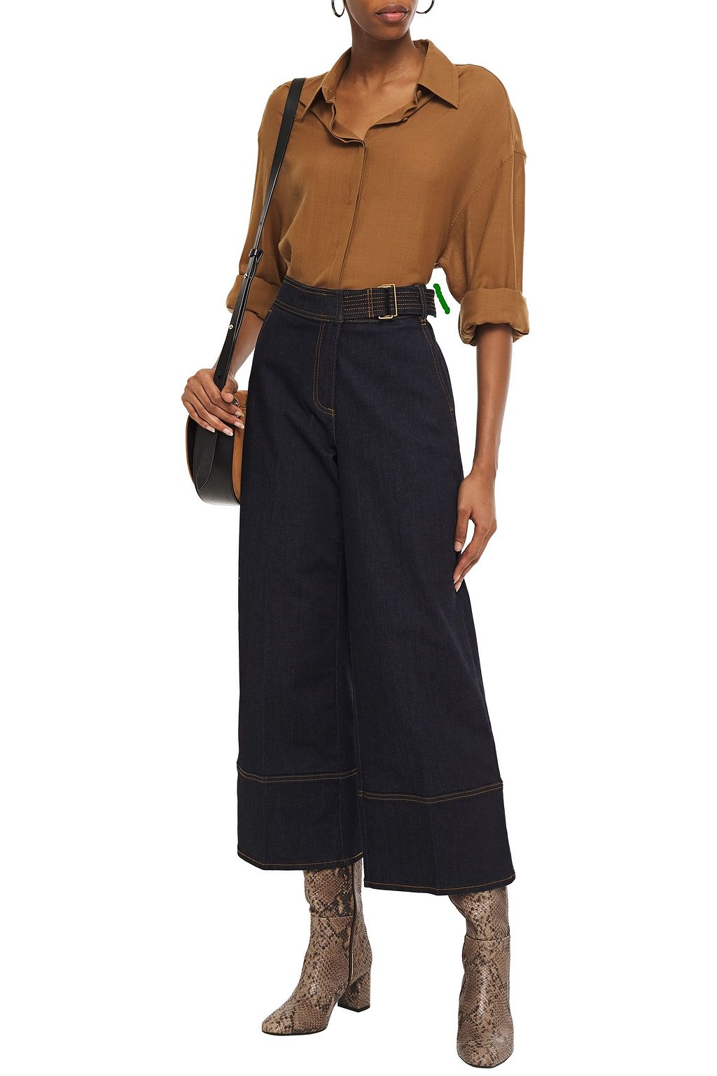 TORY BURCH Belted high-rise wide-leg jeans