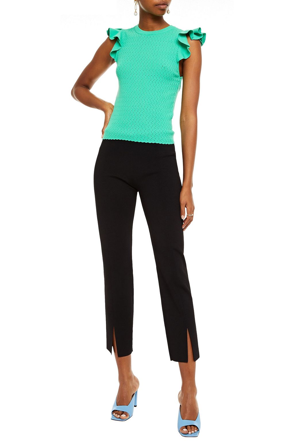 ALICE + OLIVIA Lamara ruffled pointelle-knit top