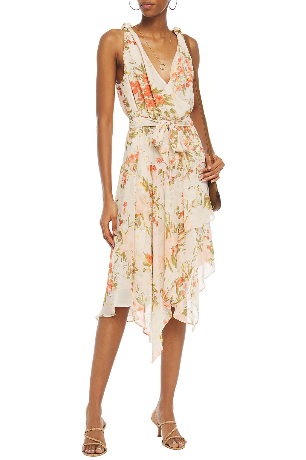 JOIE Pharrah wrap-effect metallic floral-print silk-blend chiffon dress