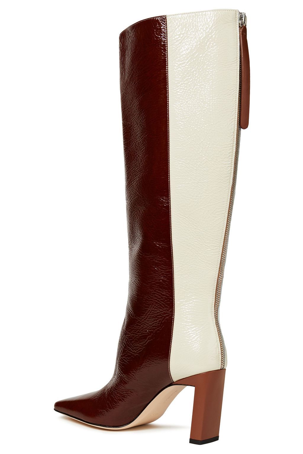 WANDLER Isa color-block crinkled patent-leather knee boots