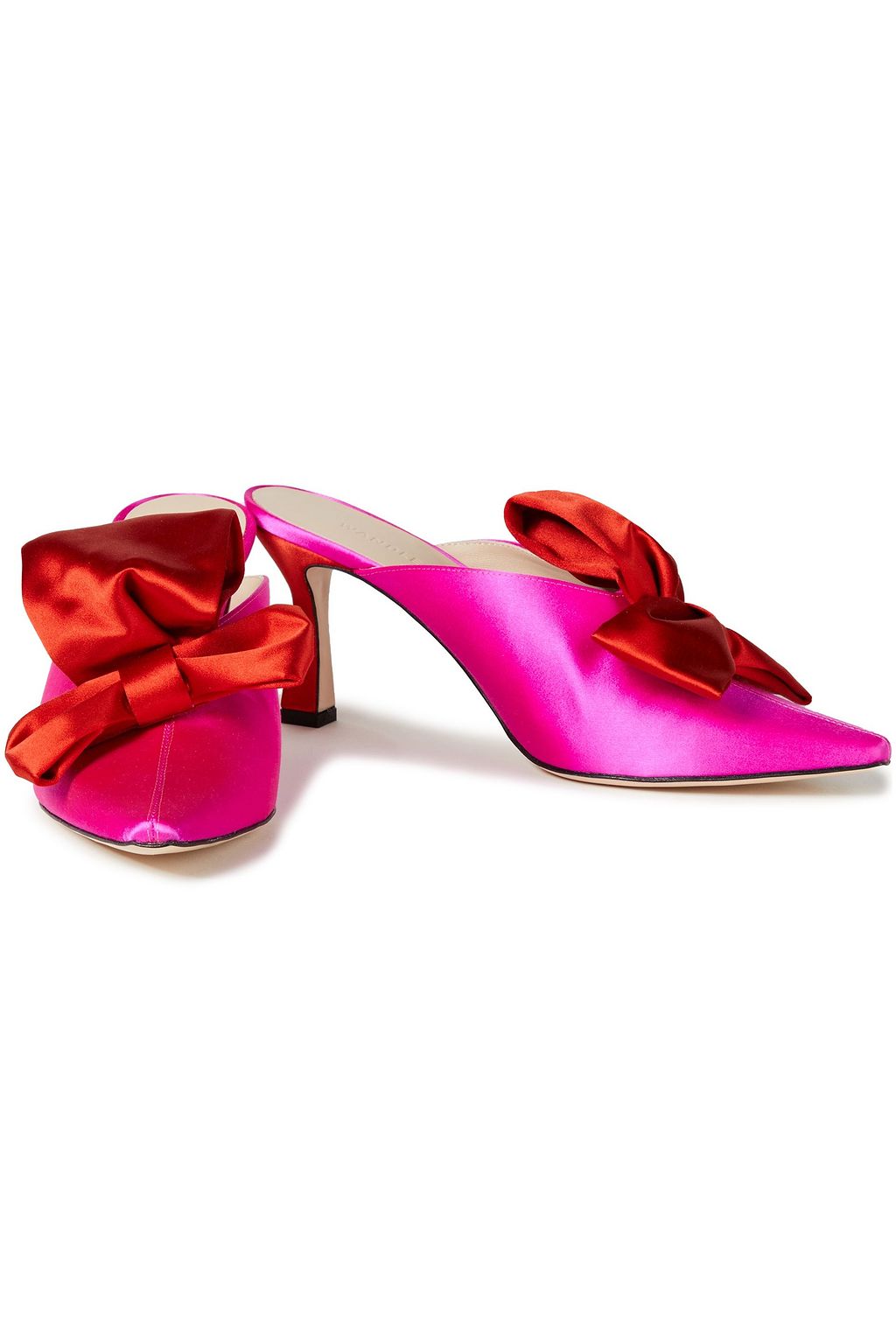 WANDLER Lotte bow-embellished two-tone satin mules