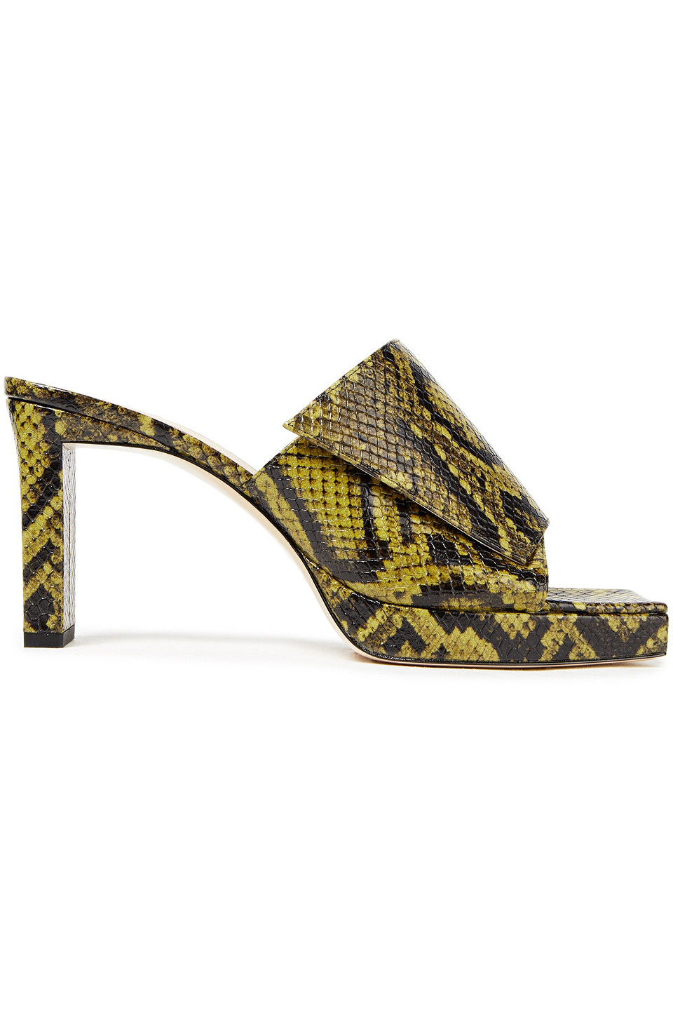 Wandler Woman Isa Snake-effect Leather Platform Mules Army Green Size 39.5