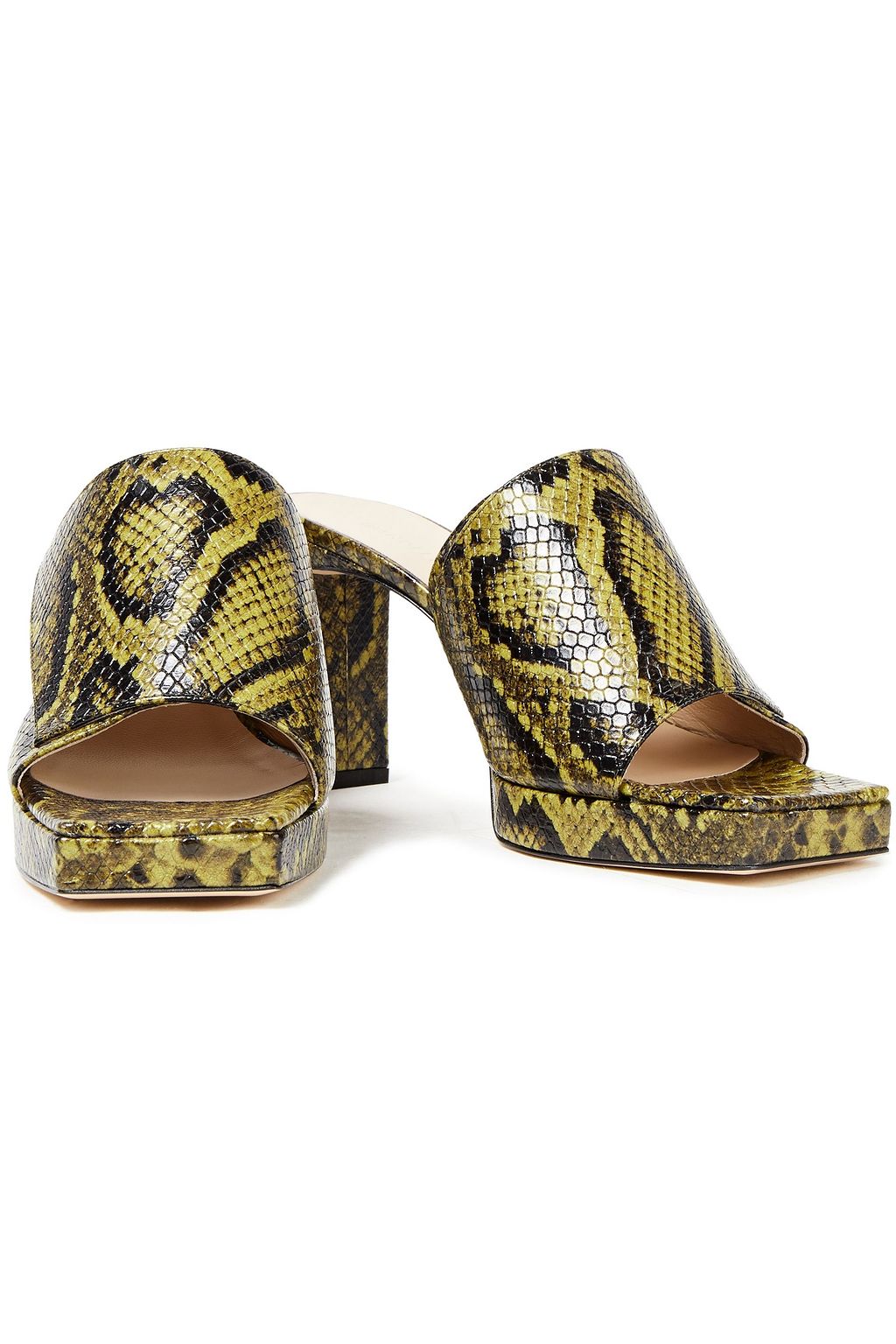 WANDLER Isa snake-effect leather platform mules