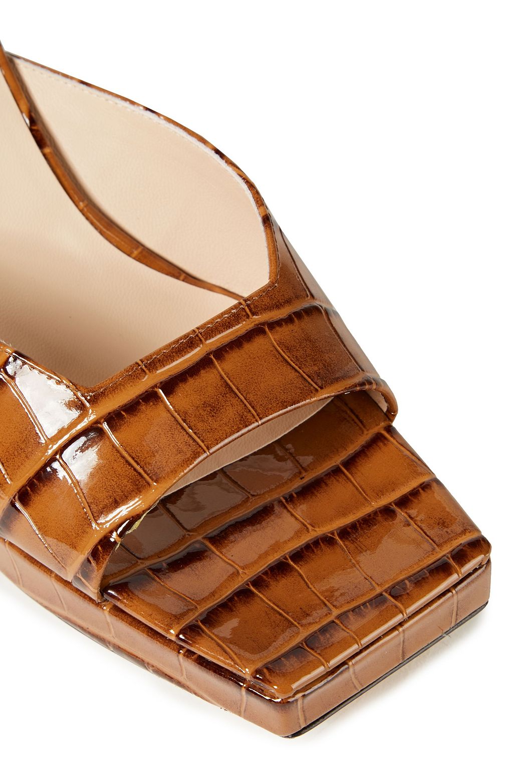 WANDLER Isa glossed croc-effect leather platform mules