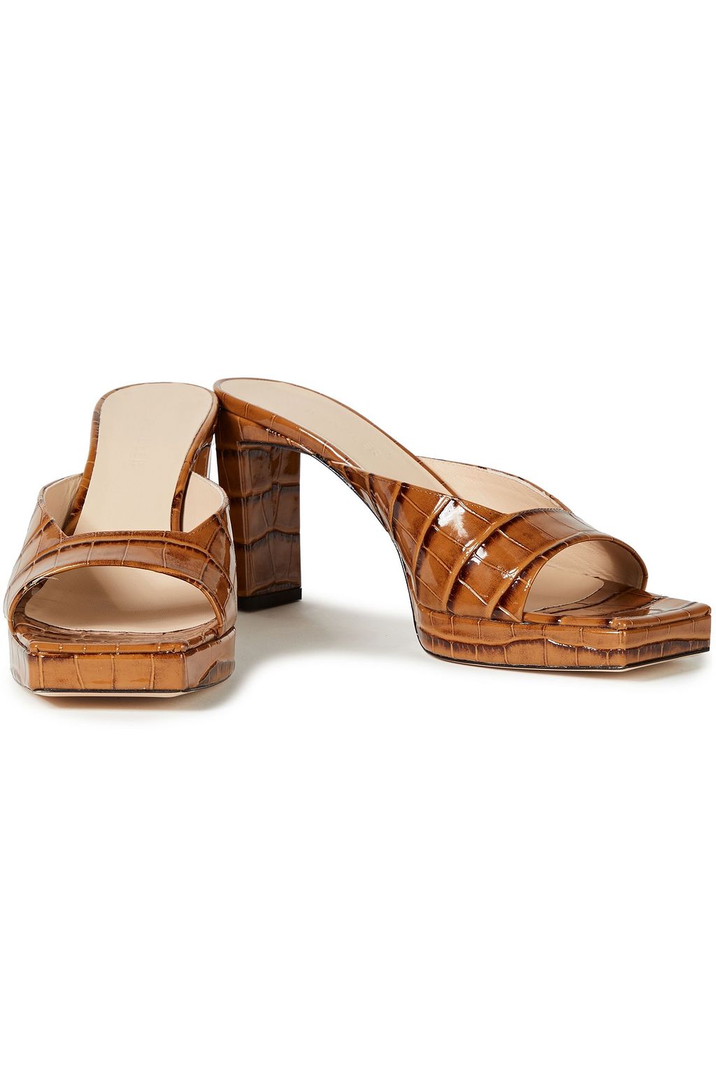 WANDLER Isa glossed croc-effect leather platform mules