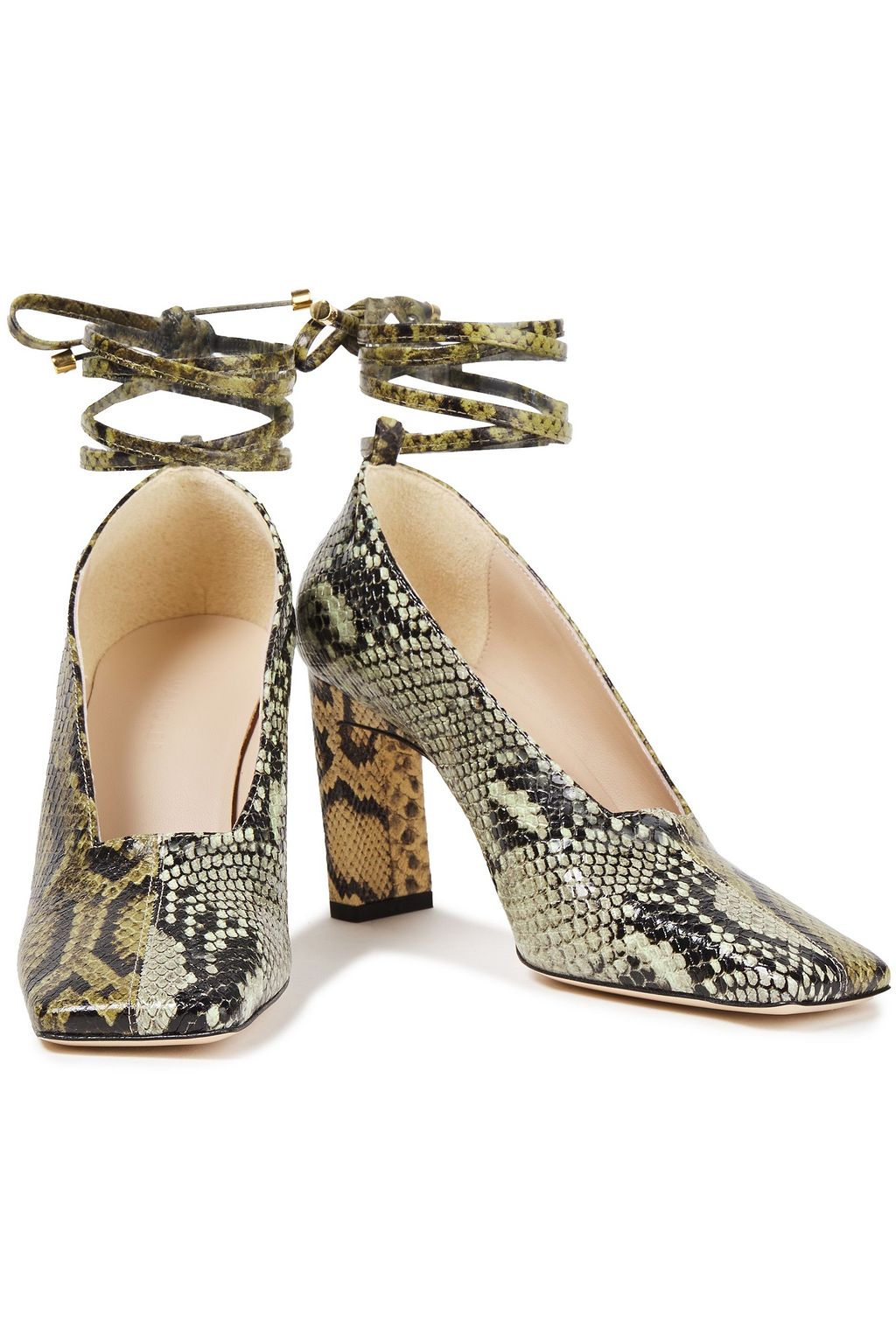 WANDLER Isa lace-up snake-effect leather pumps