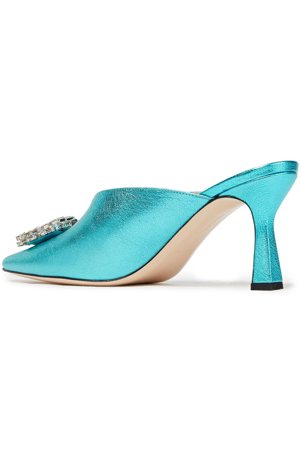 WANDLER Lotte crystal-embellished metallic pebbled-leather mules