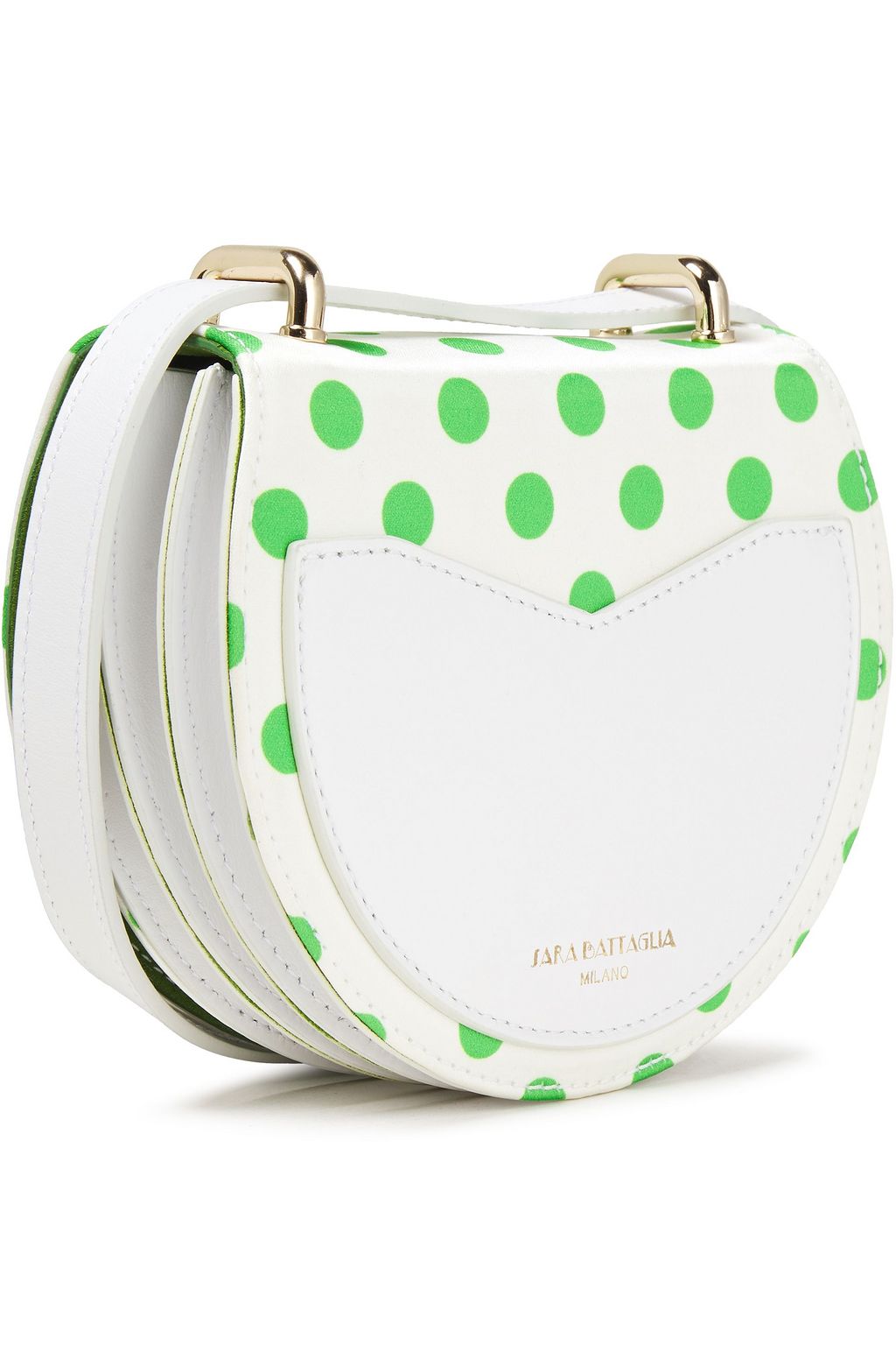 SARA BATTAGLIA Caroline pleated polka-dot satin and leather shoulder bag