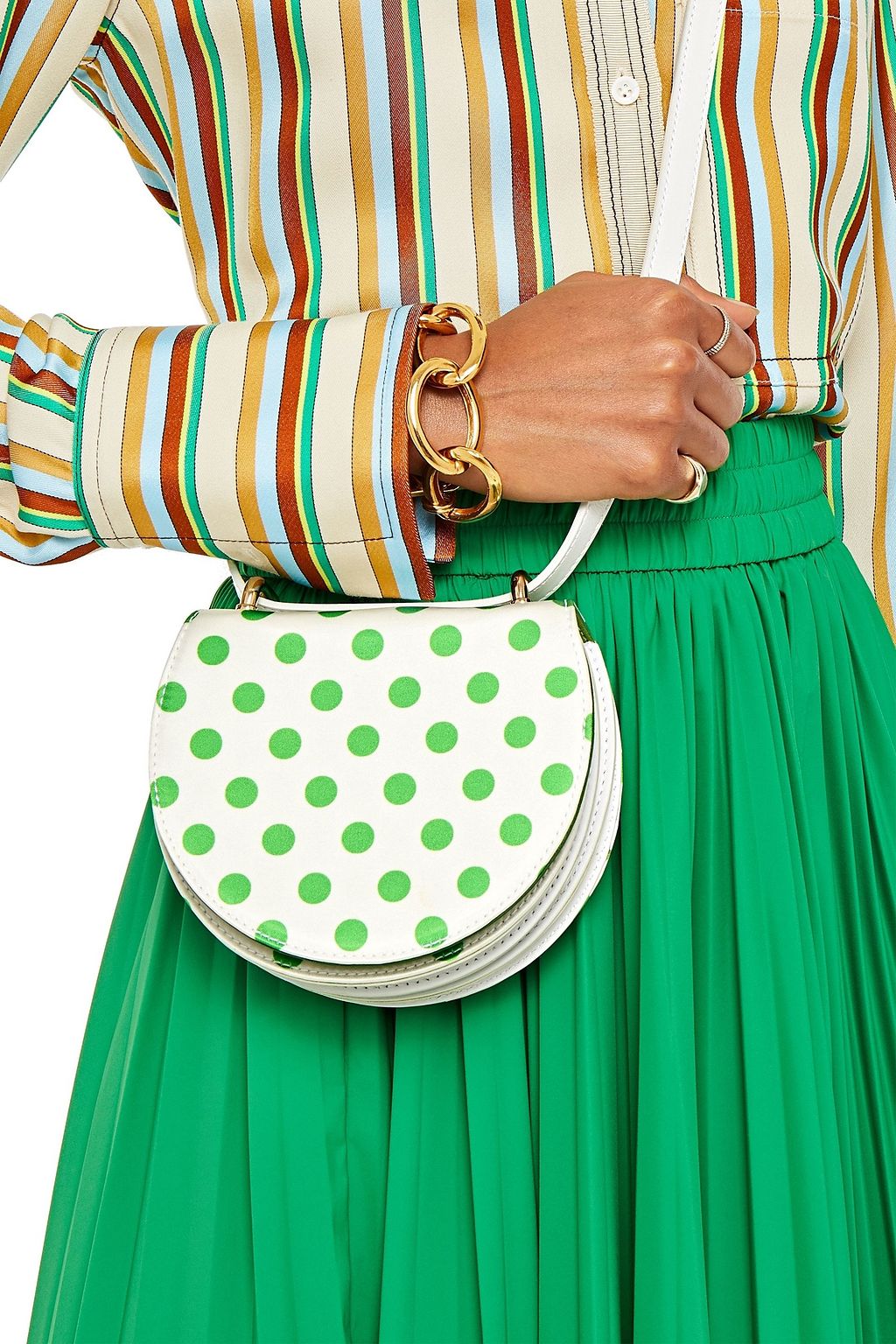 SARA BATTAGLIA Caroline pleated polka-dot satin and leather shoulder bag