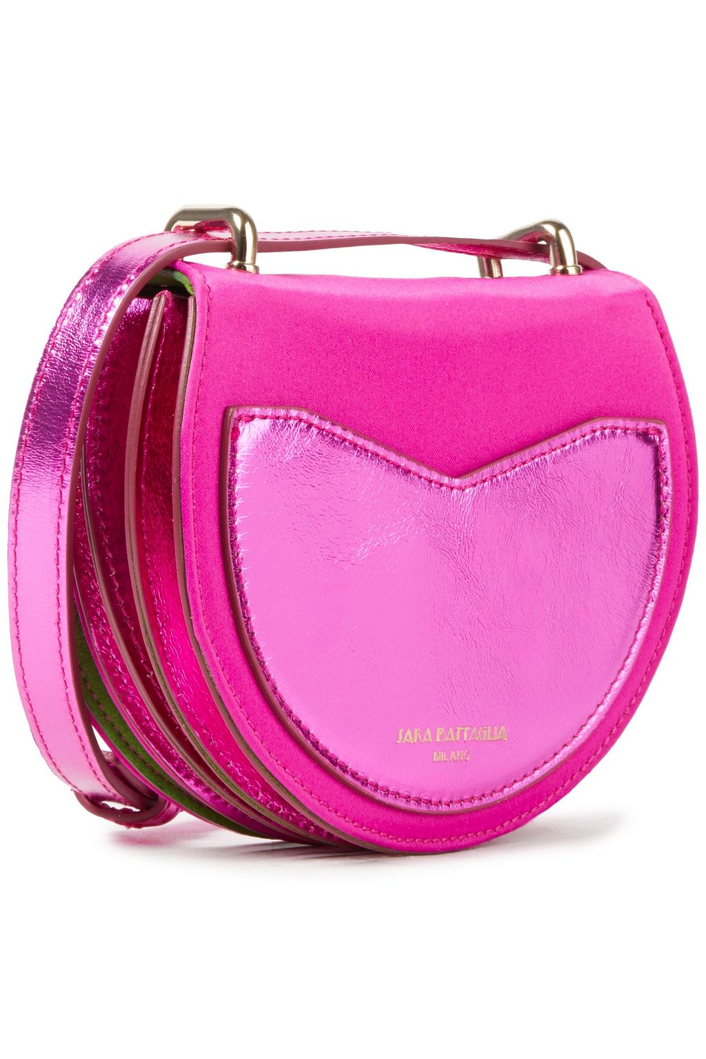 SARA BATTAGLIA Caroline pleated metallic leather and satin shoulder bag
