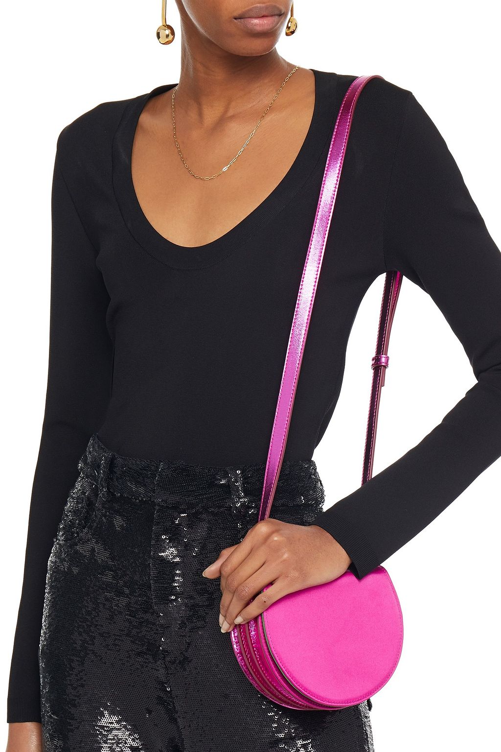 SARA BATTAGLIA Caroline pleated metallic leather and satin shoulder bag