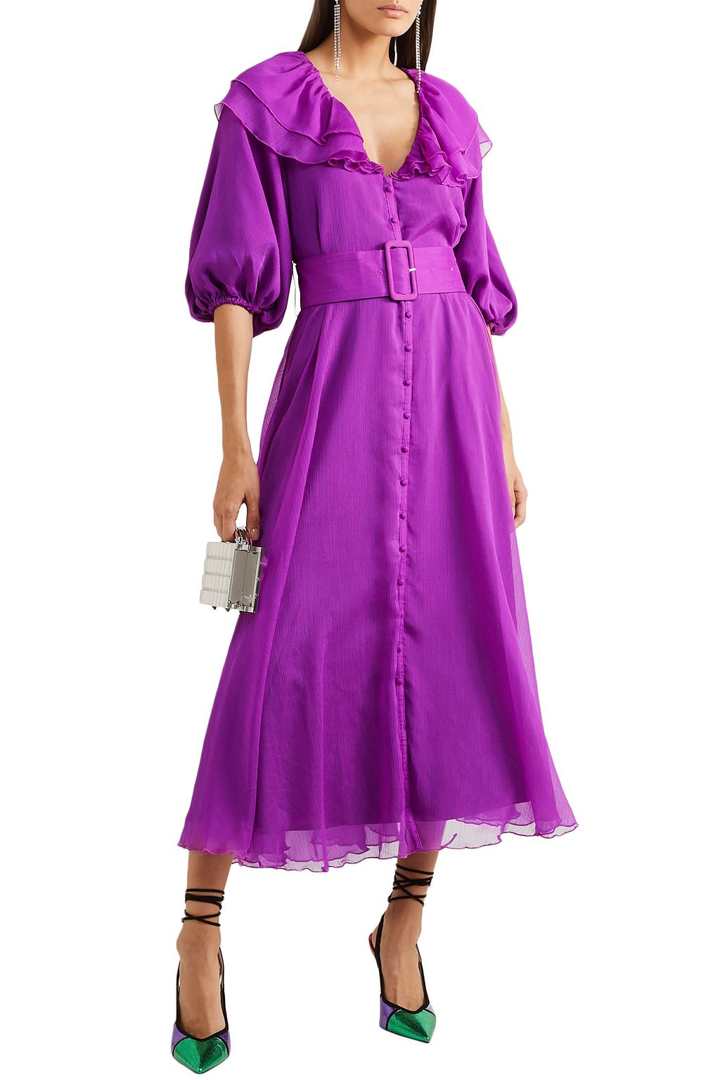 ROTATE BIRGER CHRISTENSEN Belted ruffled georgette midi dress