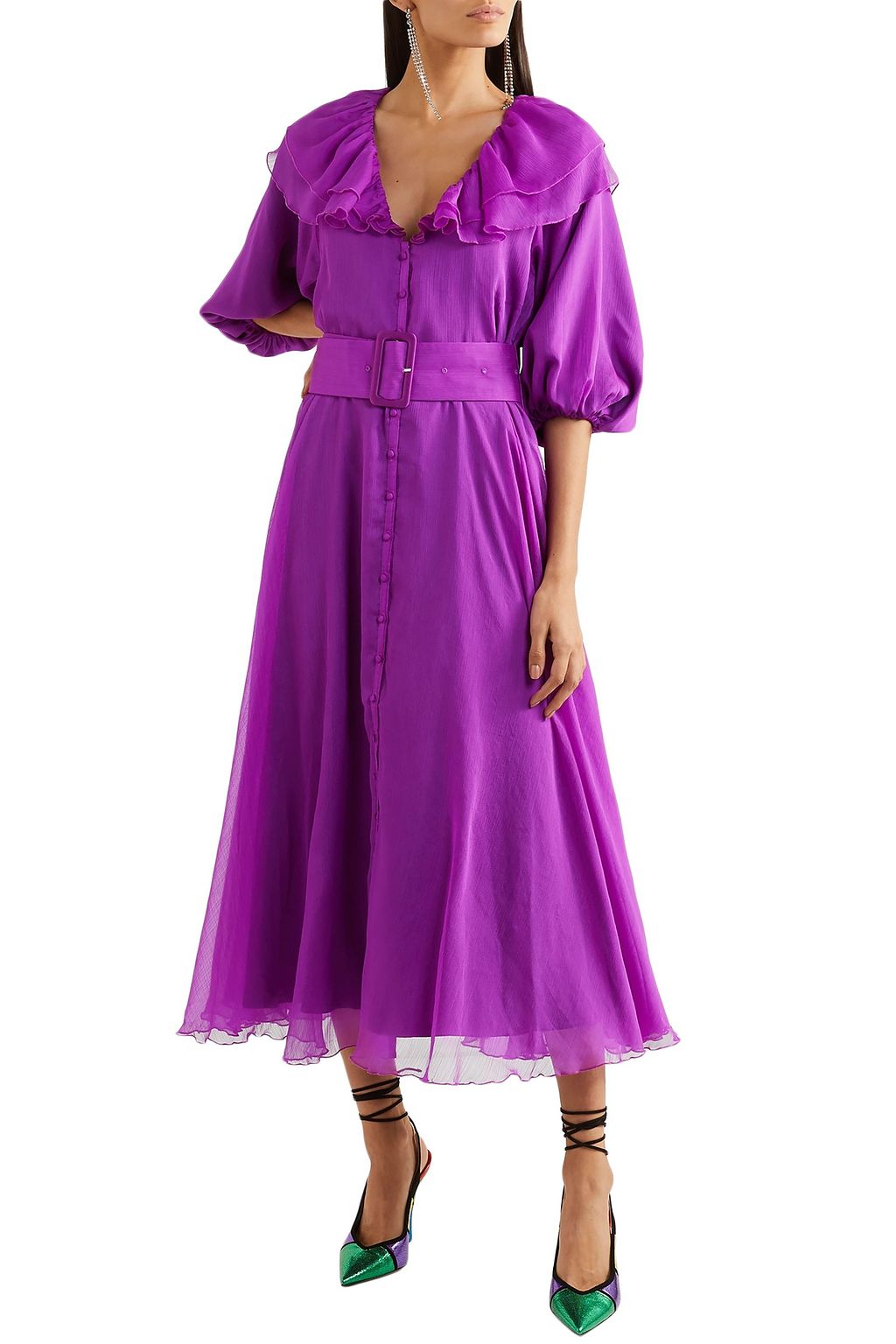ROTATE BIRGER CHRISTENSEN Belted ruffled georgette midi dress