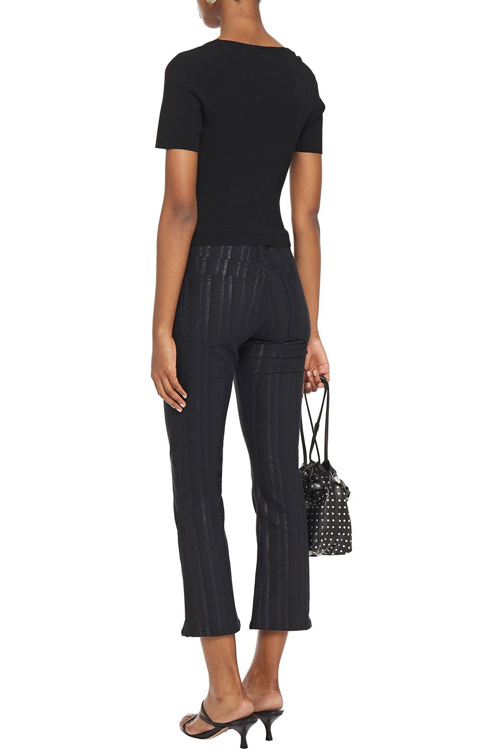 AG JEANS Metallic striped mid-rise kick-flare jeans