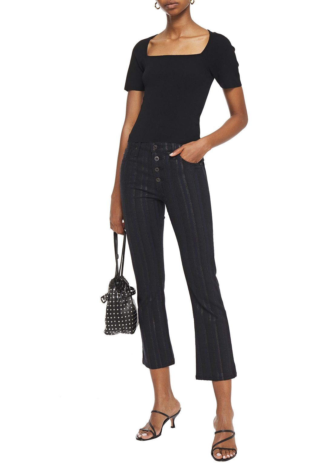 AG JEANS Metallic striped mid-rise kick-flare jeans