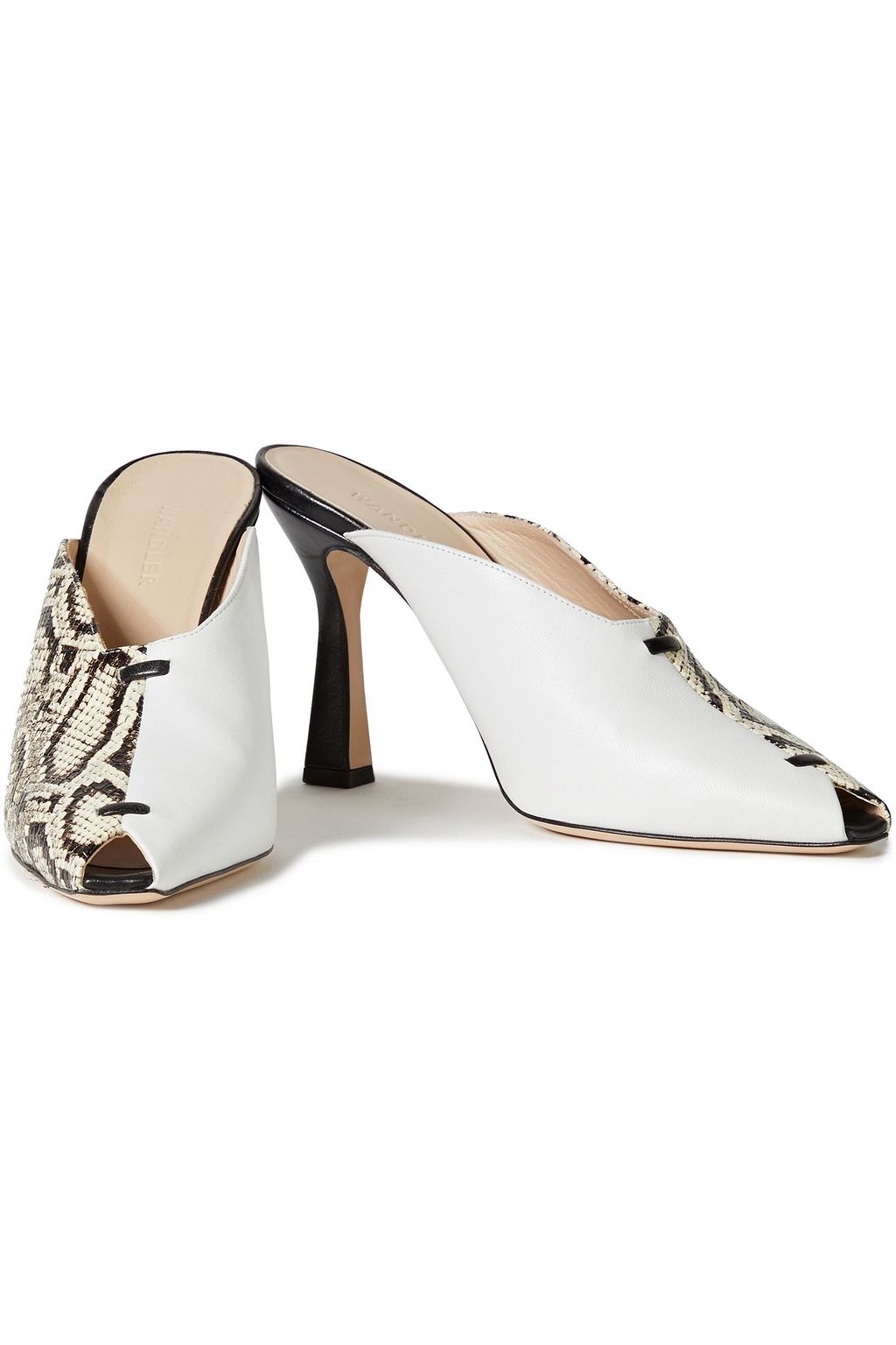 WANDLER Isa smooth and snake-effect leather mules