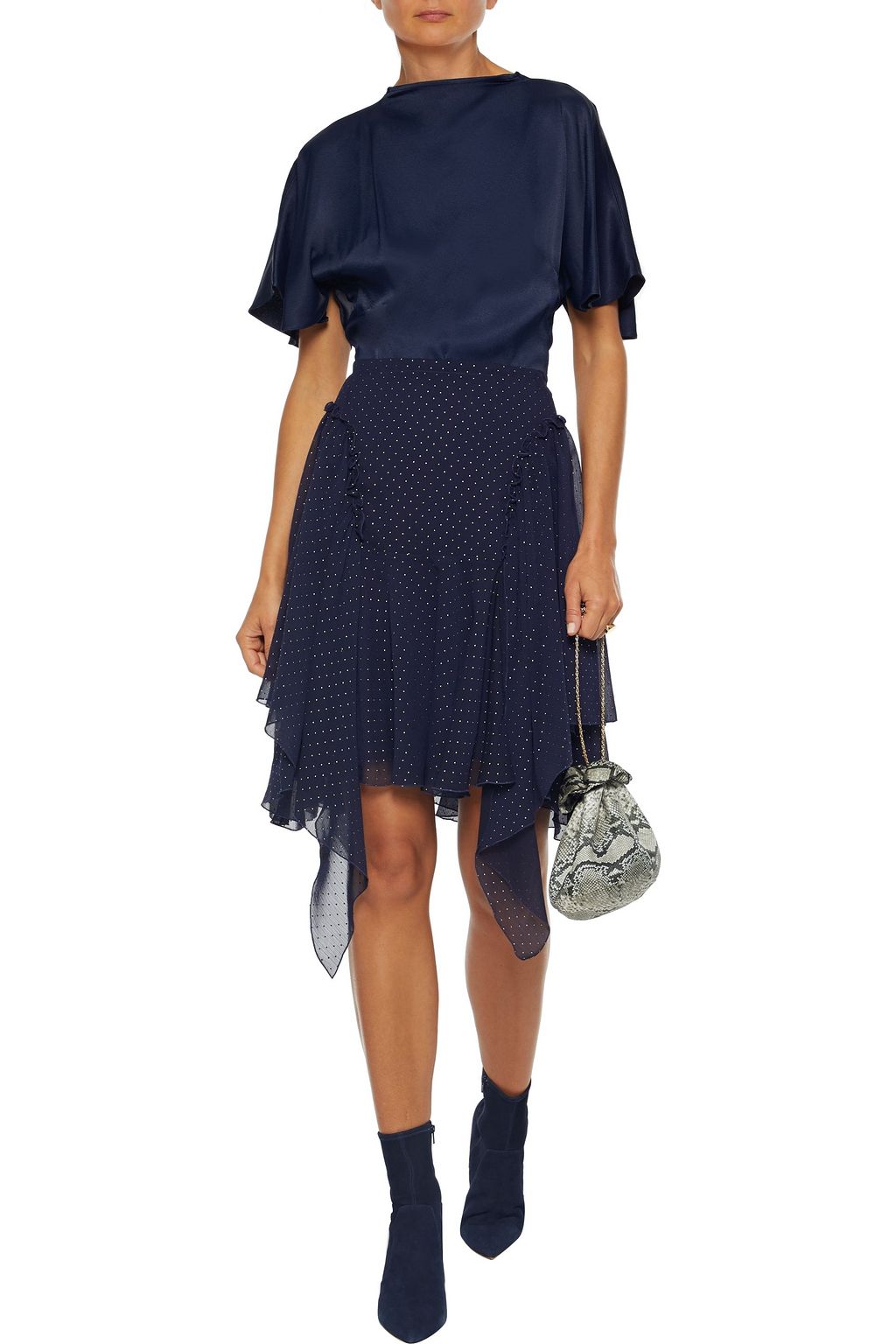 SEE BY CHLOÉ Asymmetric metallic polka-dot crinkled-chiffon mini skirt