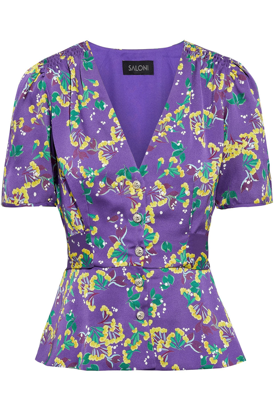 Lea floral-print hammered-satin peplum top