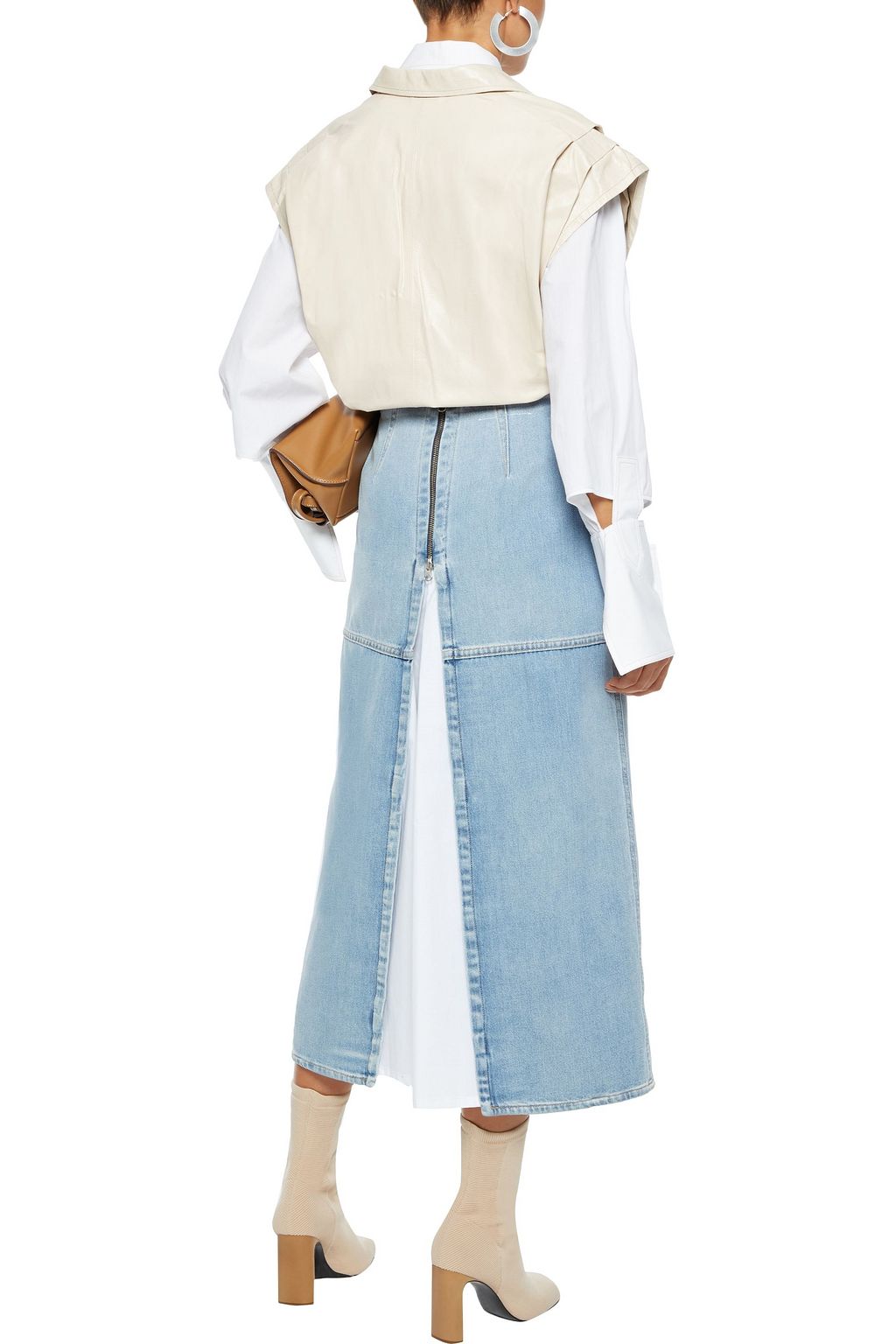 MM6 MAISON MARGIELA Layered denim and cotton-poplin midi skirt