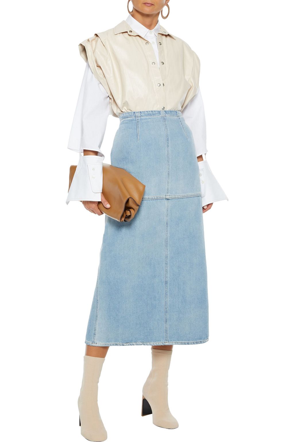MM6 MAISON MARGIELA Layered denim and cotton-poplin midi skirt