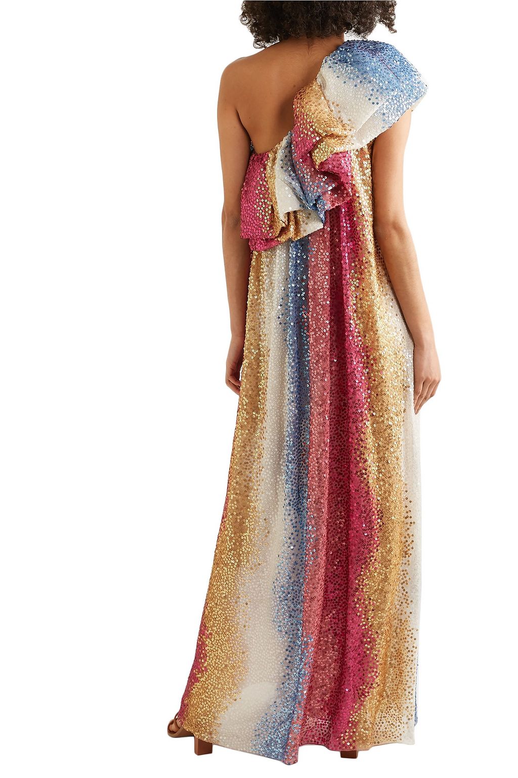 STINE GOYA Janika one-shoulder striped sequined silk gown