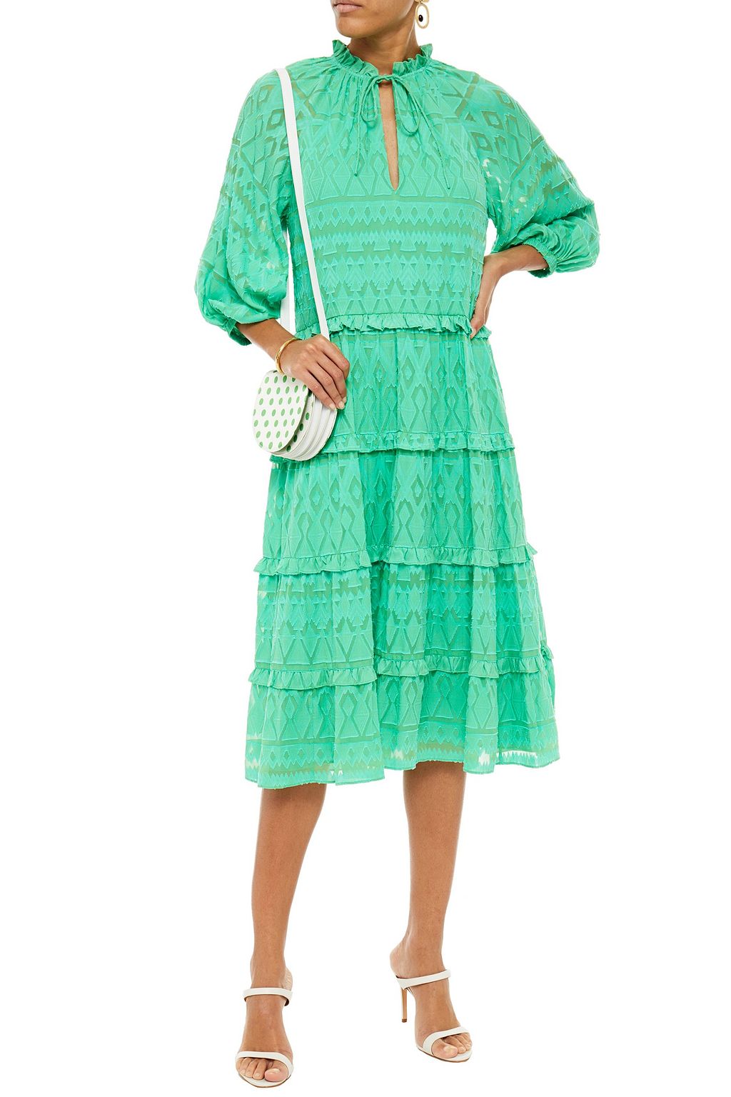 ALICE + OLIVIA Layla tiered fil coupé silk and cotton-blend midi dress