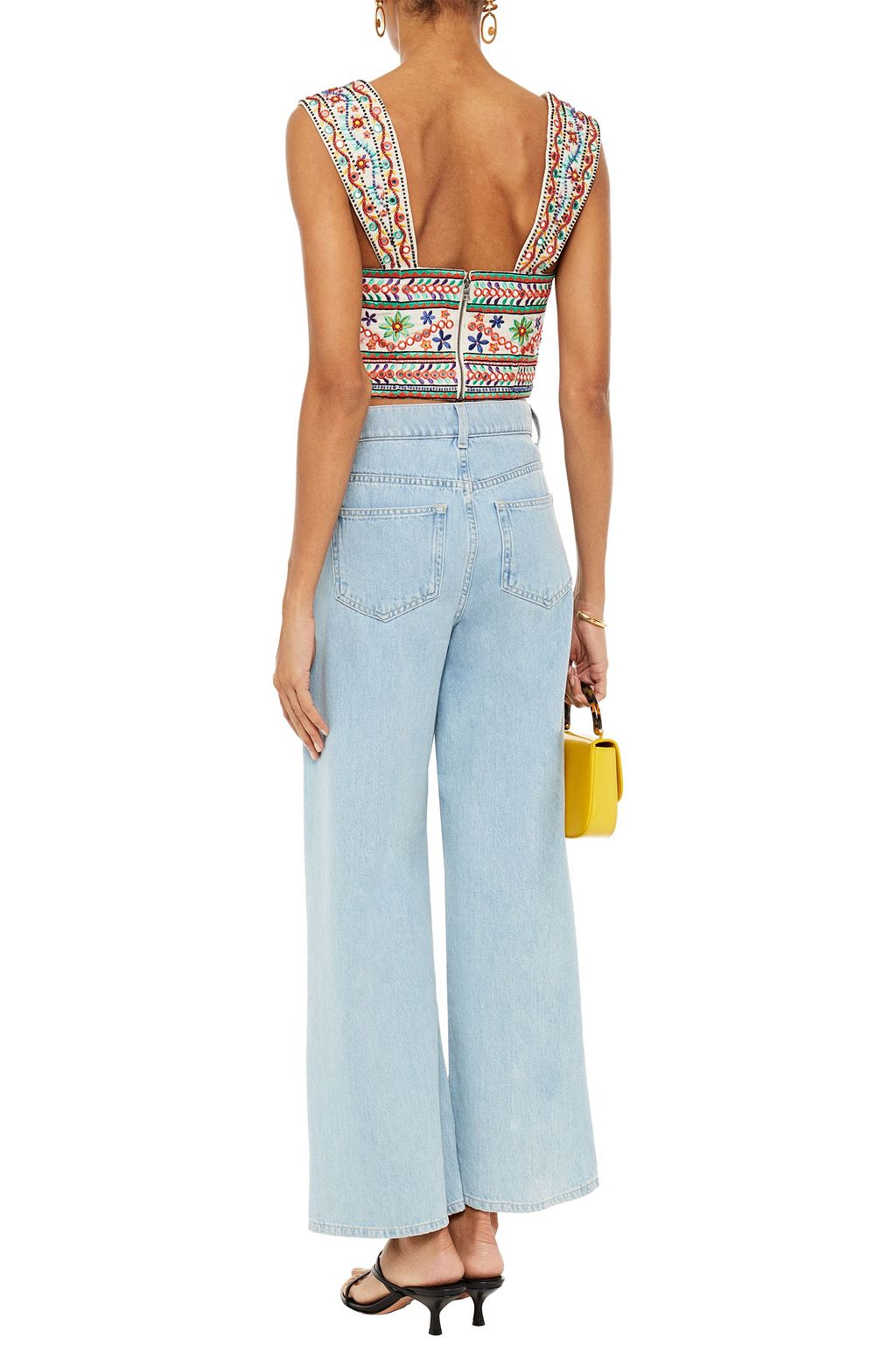 ALICE + OLIVIA Esme cropped embellished embroidered linen top