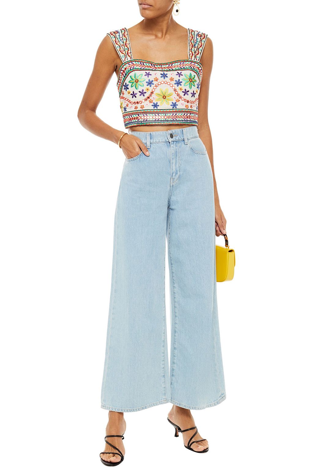 ALICE + OLIVIA Esme cropped embellished embroidered linen top