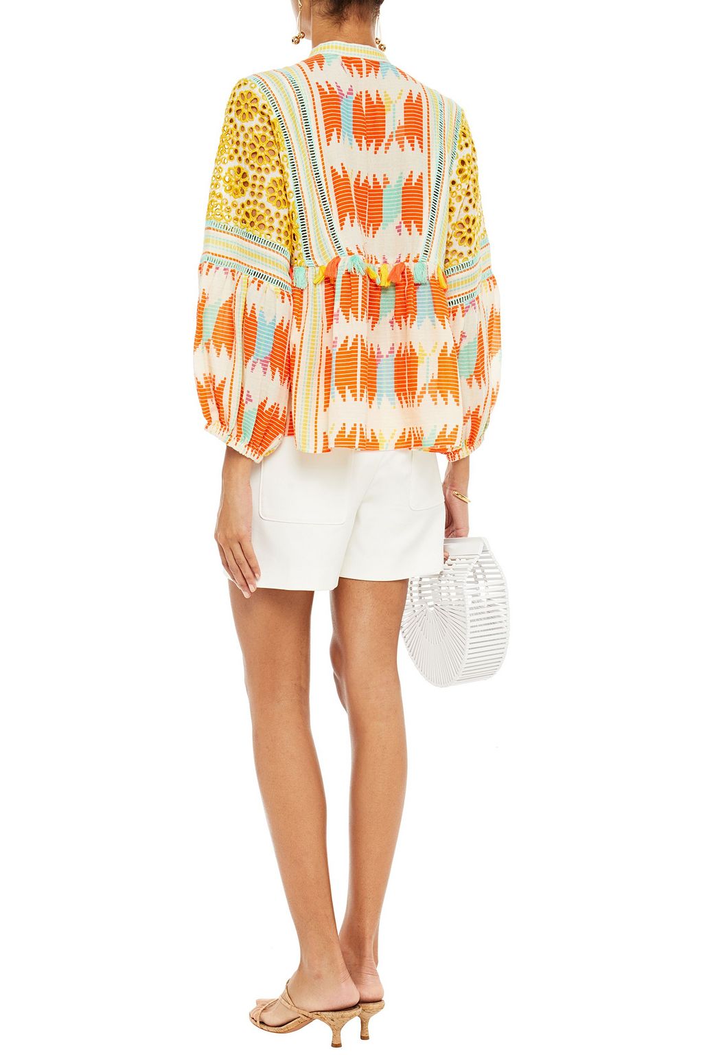 ALICE + OLIVIA Rosana broderie anglaise-paneled printed gauze blouse
